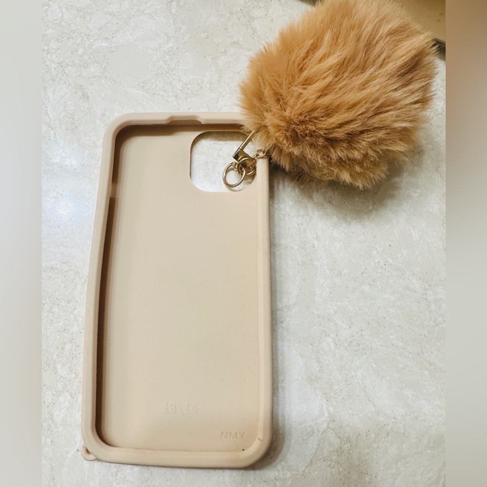 Yatchen Kawaii Tan Bear Brunch iPhone Case with Pom Pom Keychain - Picture 3 of 5